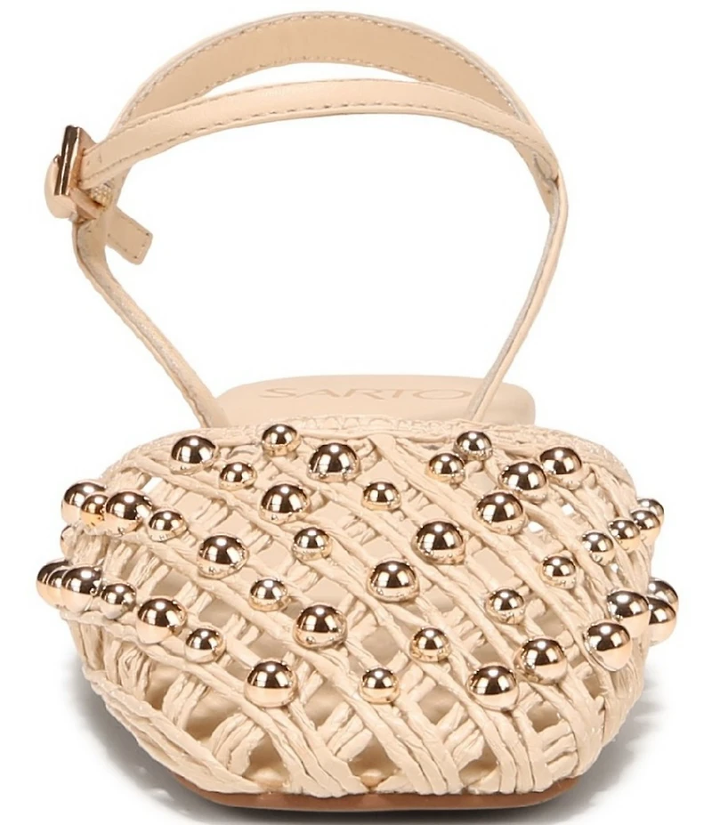 Sarto by Franco Sarto Inali Studded Raffia Ankle Wrap Ballerina Flats