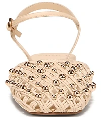 Sarto by Franco Sarto Inali Studded Raffia Ankle Wrap Ballerina Flats