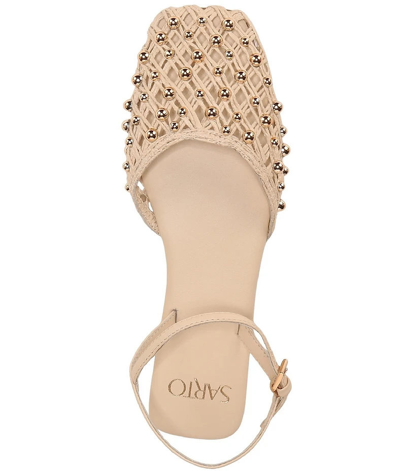 Sarto by Franco Sarto Inali Studded Raffia Ankle Wrap Ballerina Flats