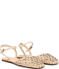 Sarto by Franco Sarto Inali Studded Raffia Ankle Wrap Ballerina Flats