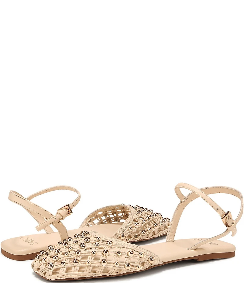 Sarto by Franco Sarto Inali Studded Raffia Ankle Wrap Ballerina Flats