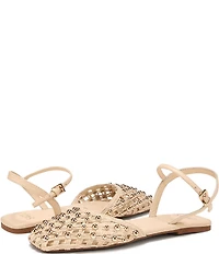 Sarto by Franco Sarto Inali Studded Raffia Ankle Wrap Ballerina Flats