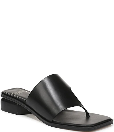 Sarto by Franco Sarto Jimena Leather Square Toe Block Heel Thong Sandals