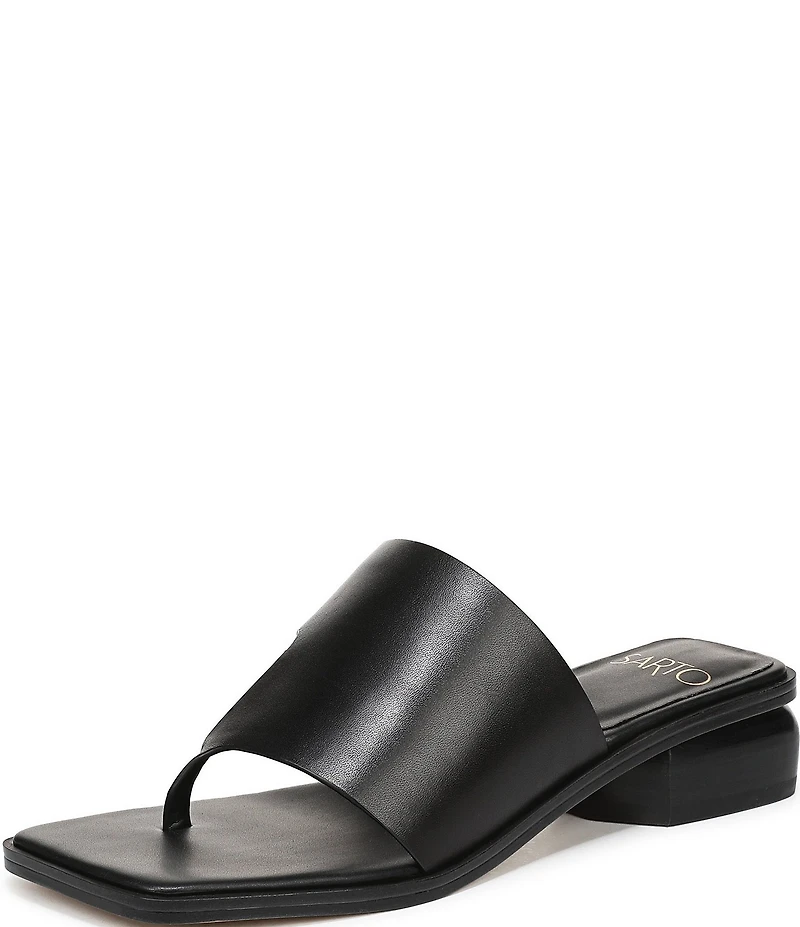 Sarto by Franco Sarto Jimena Leather Square Toe Block Heel Thong Sandals