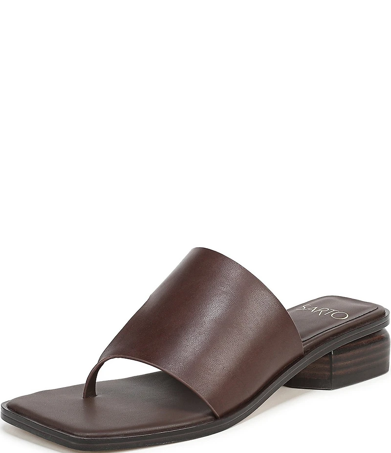 Sarto by Franco Sarto Jimena Leather Square Toe Block Heel Thong Sandals