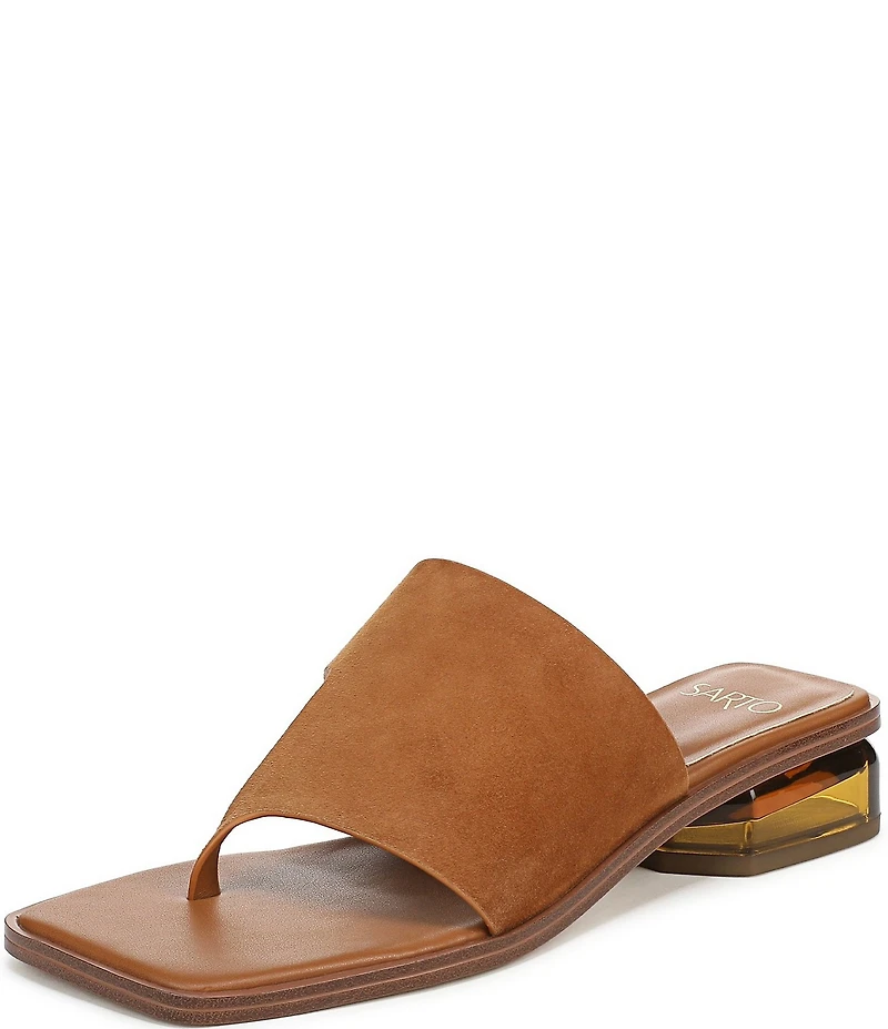 Sarto by Franco Sarto Jimena Suede Square Toe Clear Heel Thong Sandals
