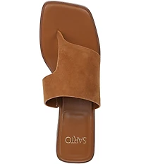 Sarto by Franco Sarto Jimena Suede Square Toe Clear Heel Thong Sandals