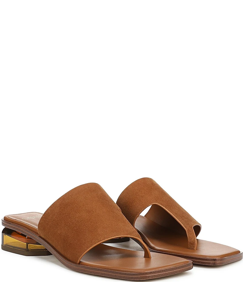 Sarto by Franco Sarto Jimena Suede Square Toe Clear Heel Thong Sandals