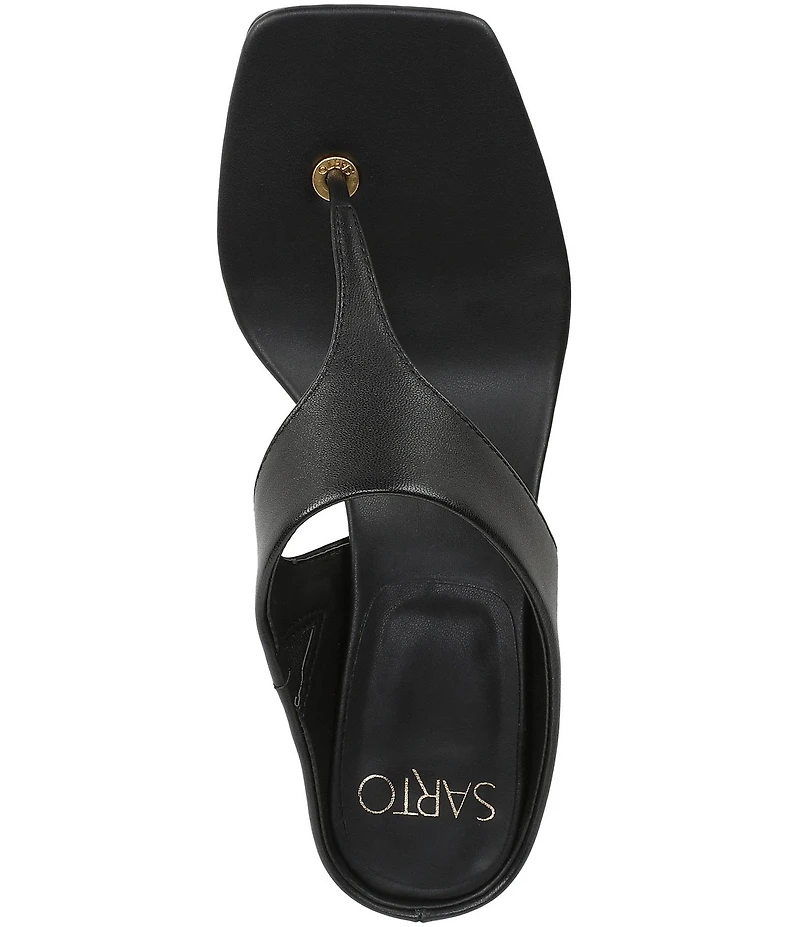 Sarto by Franco Sarto Kayla Leather Square Toe Clear Heel Thong Sandals