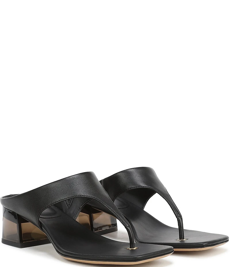 Sarto by Franco Sarto Kayla Leather Square Toe Clear Heel Thong Sandals