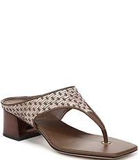 Sarto by Franco Sarto Kayla Woven Square Toe Metal Heel Thong Sandals
