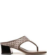 Sarto by Franco Sarto Kayla Woven Square Toe Metal Heel Thong Sandals