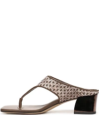 Sarto by Franco Sarto Kayla Woven Square Toe Metal Heel Thong Sandals