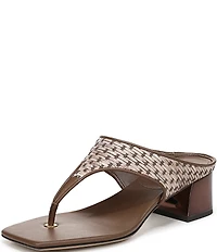 Sarto by Franco Sarto Kayla Woven Square Toe Metal Heel Thong Sandals