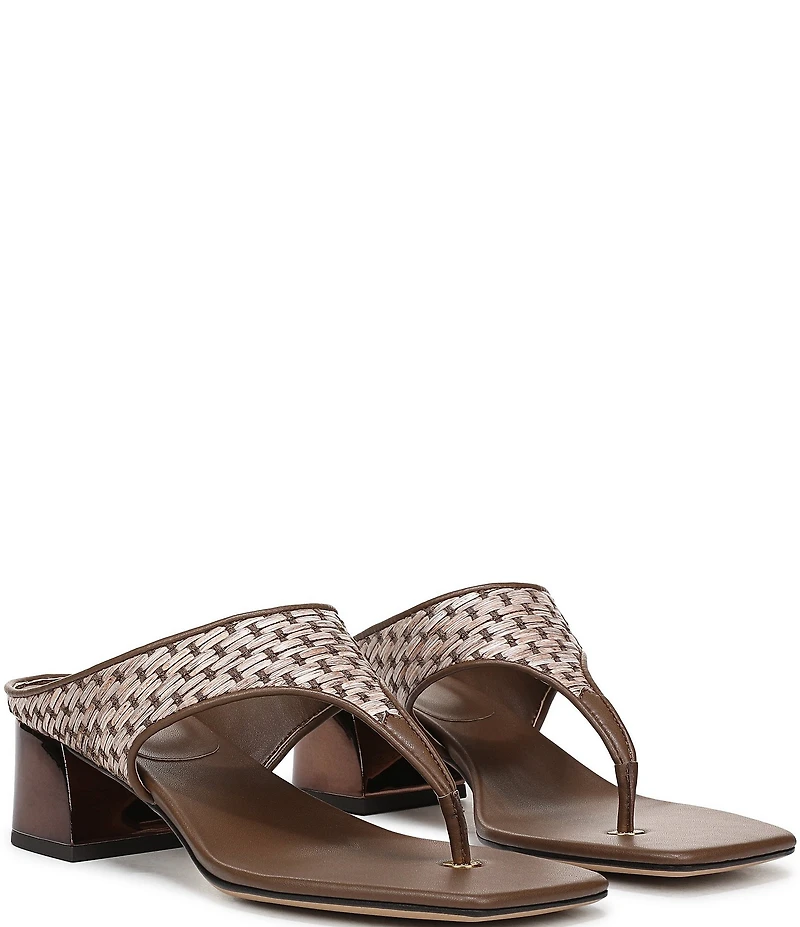 Sarto by Franco Sarto Kayla Woven Square Toe Metal Heel Thong Sandals
