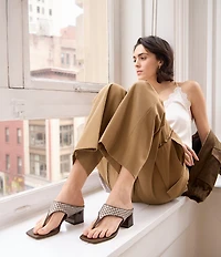 Sarto by Franco Sarto Kayla Woven Square Toe Metal Heel Thong Sandals