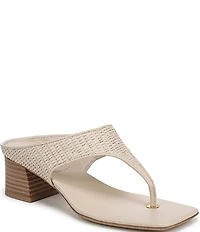 Sarto by Franco Sarto Kayla Woven Square Toe Stack Heel Thong Sandals