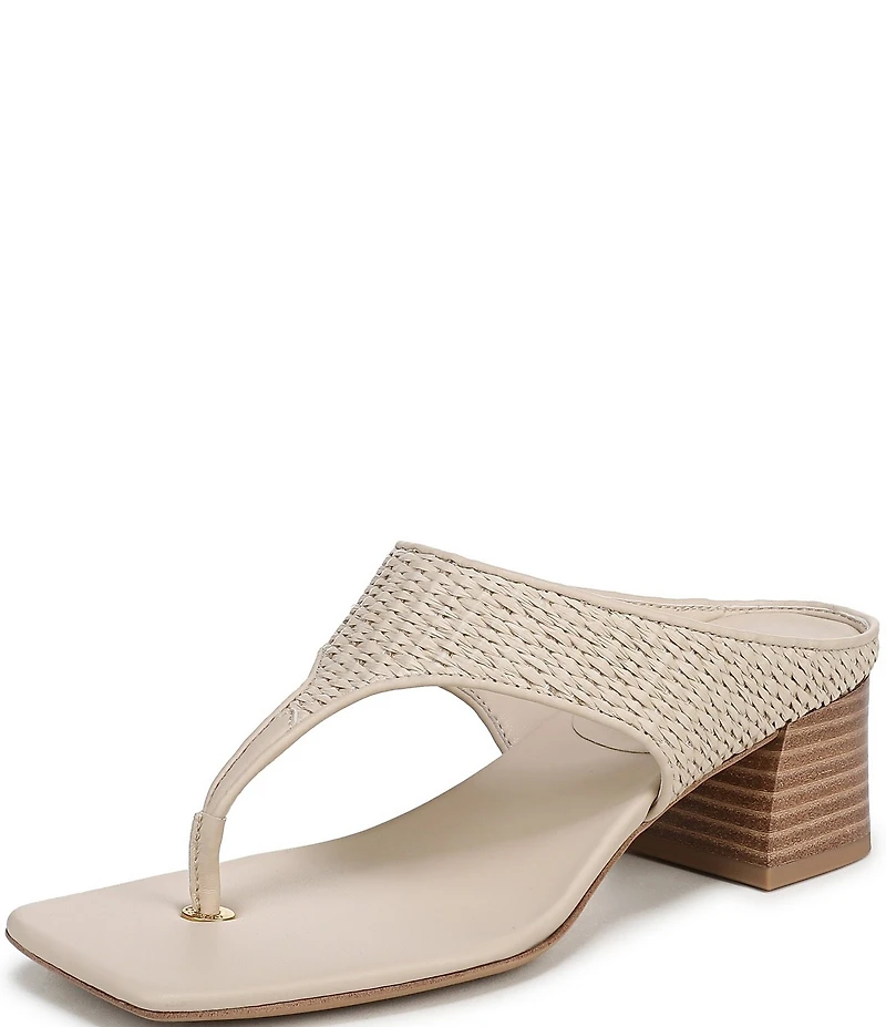 Sarto by Franco Sarto Kayla Woven Square Toe Stack Heel Thong Sandals