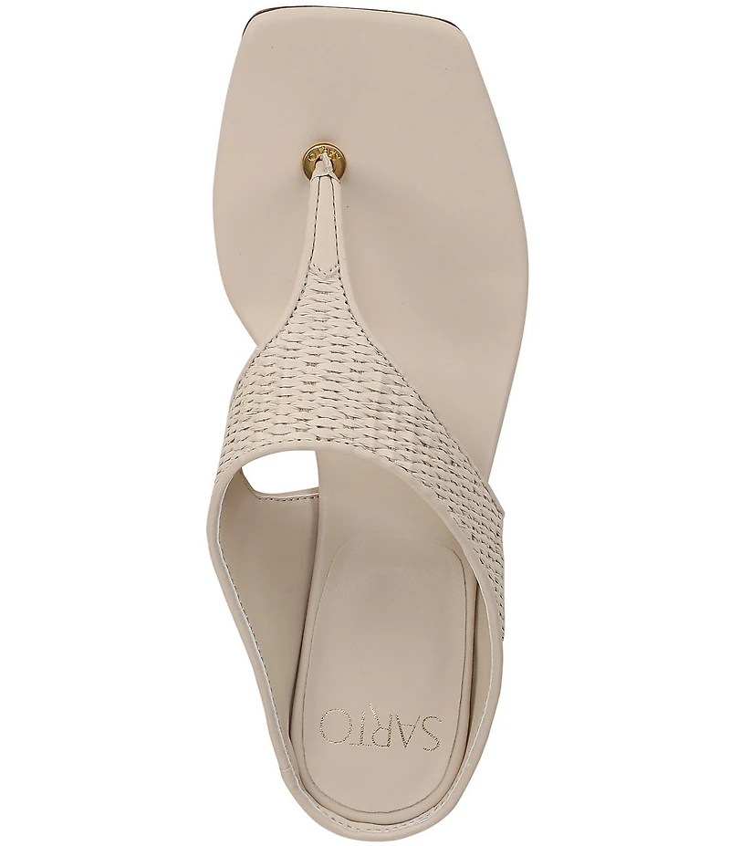 Sarto by Franco Sarto Kayla Woven Square Toe Stack Heel Thong Sandals