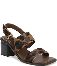 Sarto by Franco Sarto Rory Leopard Print Calf Hair Square Toe Block Heel Slingback Sandals