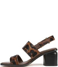 Sarto by Franco Sarto Rory Leopard Print Calf Hair Square Toe Block Heel Slingback Sandals