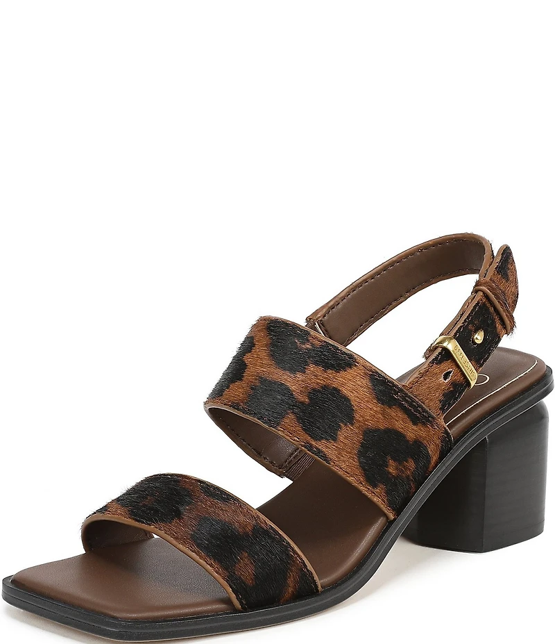 Sarto by Franco Sarto Rory Leopard Print Calf Hair Square Toe Block Heel Slingback Sandals