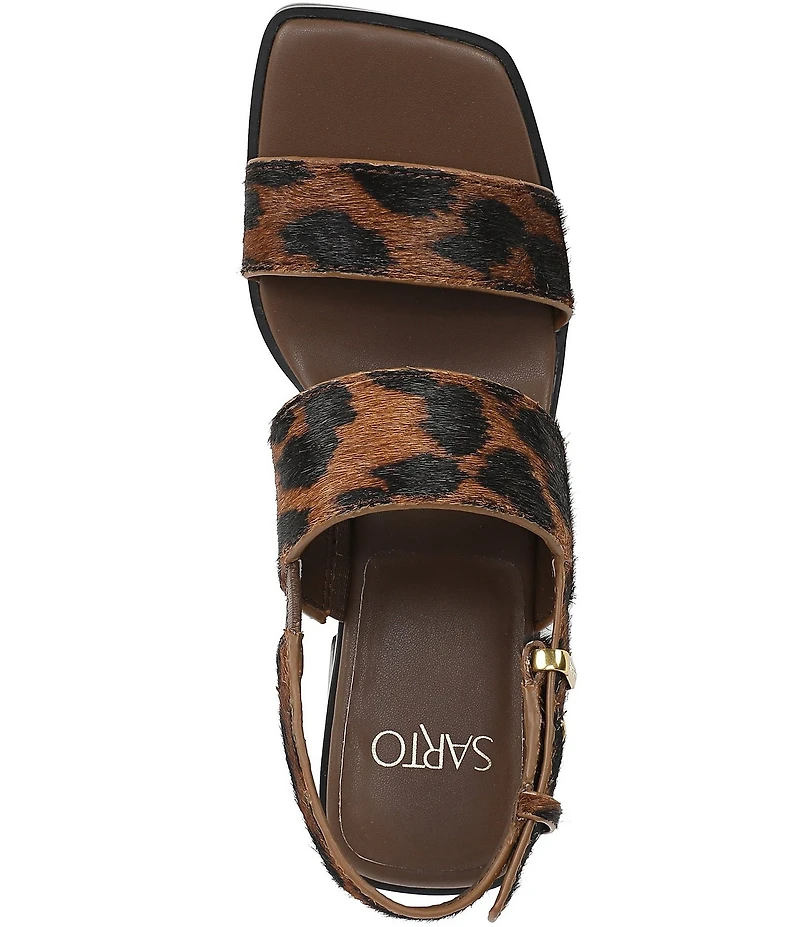Sarto by Franco Sarto Rory Leopard Print Calf Hair Square Toe Block Heel Slingback Sandals
