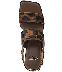 Sarto by Franco Sarto Rory Leopard Print Calf Hair Square Toe Block Heel Slingback Sandals
