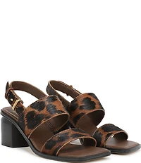 Sarto by Franco Sarto Rory Leopard Print Calf Hair Square Toe Block Heel Slingback Sandals
