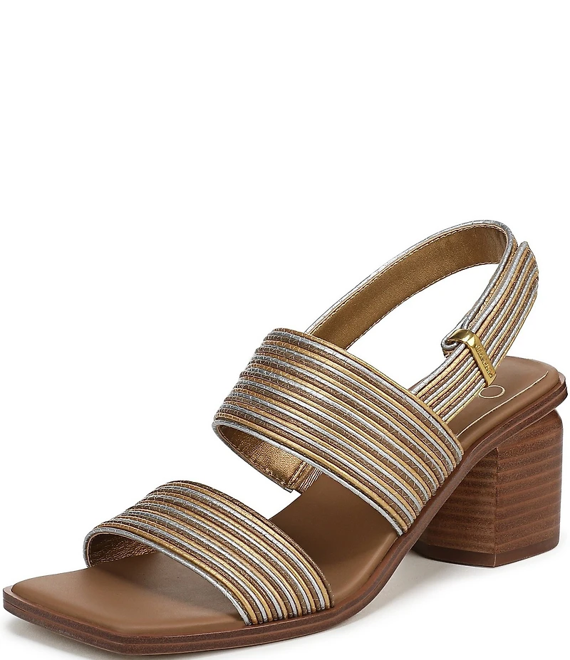 Sarto by Franco Sarto Rory Metallic Square Toe Block Heel Slingback Sandals