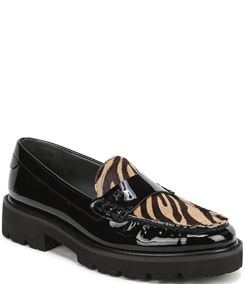 Sarto by Franco Sarto Saffron Patent Tiger Print Calf Hair Lug Sole Loafers