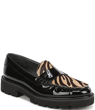 Sarto by Franco Sarto Saffron Patent Tiger Print Calf Hair Lug Sole Loafers