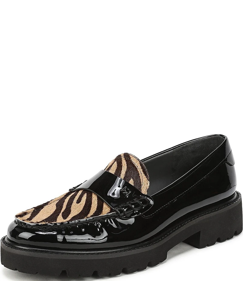Sarto by Franco Sarto Saffron Patent Tiger Print Calf Hair Lug Sole Loafers