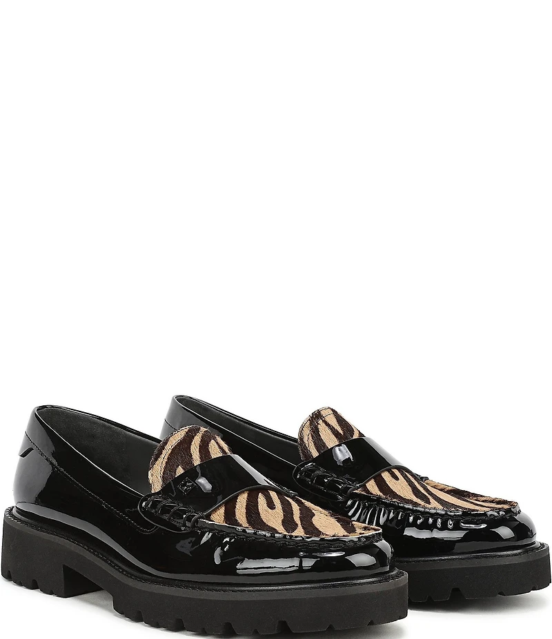 Sarto by Franco Sarto Saffron Patent Tiger Print Calf Hair Lug Sole Loafers