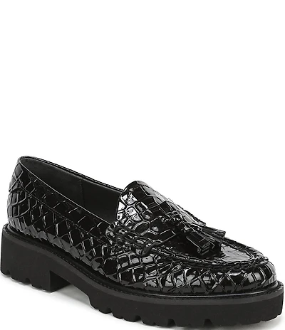 Sarto by Franco Sarto Sarika Croco Embossed Patent Tassels Lugged Loafers