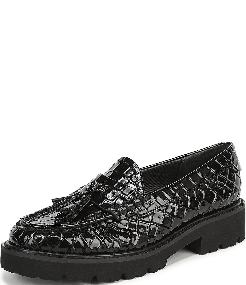 Sarto by Franco Sarto Sarika Croco Embossed Patent Tassels Lugged Loafers