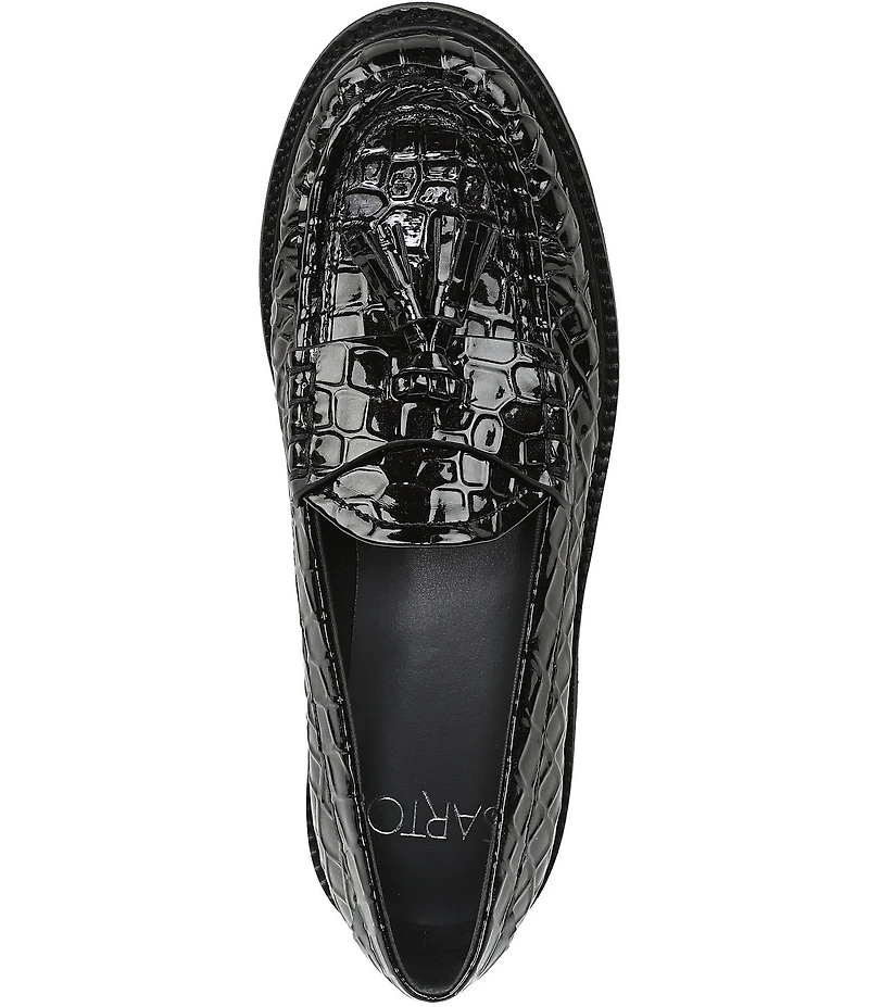 Sarto by Franco Sarto Sarika Croco Embossed Patent Tassels Lugged Loafers