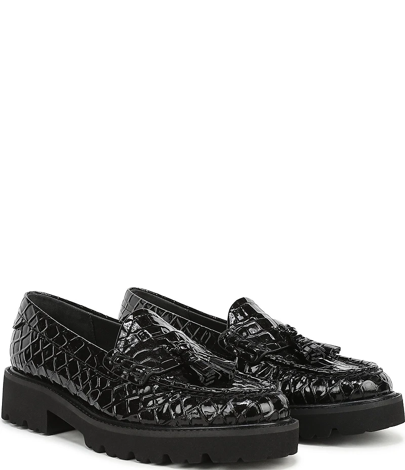 Sarto by Franco Sarto Sarika Croco Embossed Patent Tassels Lugged Loafers