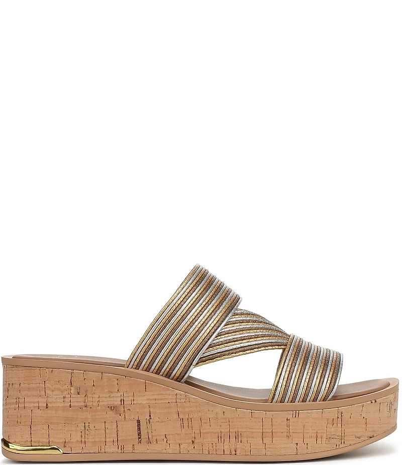 Sarto by Franco Sarto Tahani Metallic Platform Wedge Slide Sandals