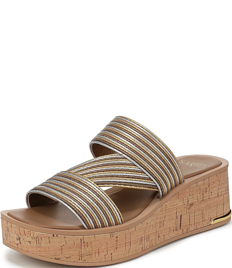 Sarto by Franco Sarto Tahani Metallic Platform Wedge Slide Sandals