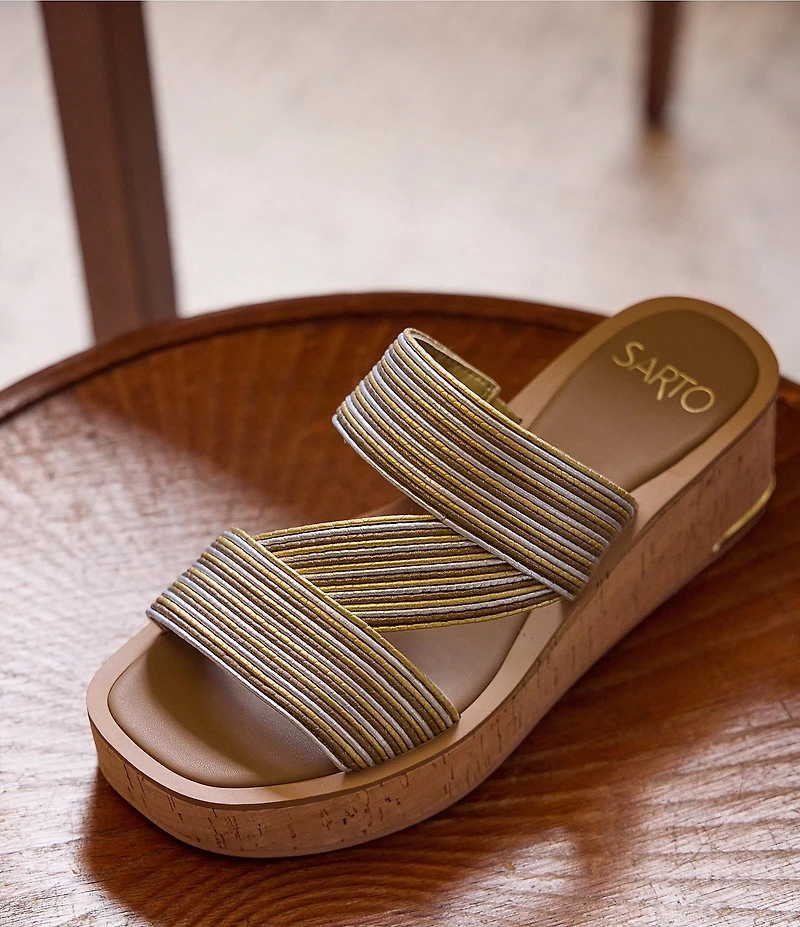 Sarto by Franco Sarto Tahani Metallic Platform Wedge Slide Sandals