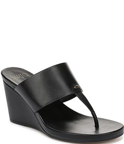 Sarto by Franco Sarto Talea Leather Wedge Thong Slide Sandals
