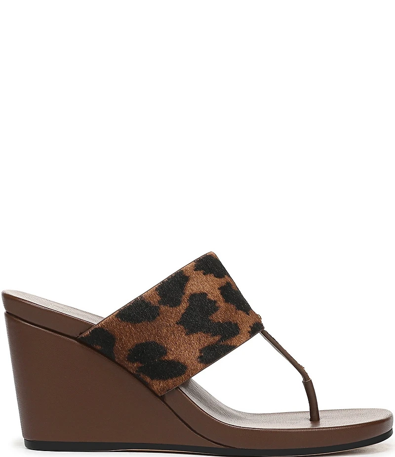 Sarto by Franco Sarto Talea Leopard Print Calf Hair Wedge Thong Slide Sandals