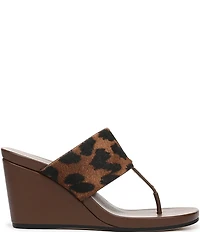 Sarto by Franco Sarto Talea Leopard Print Calf Hair Wedge Thong Slide Sandals