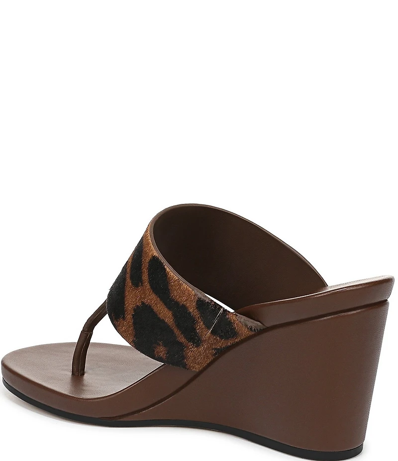 Sarto by Franco Sarto Talea Leopard Print Calf Hair Wedge Thong Slide Sandals