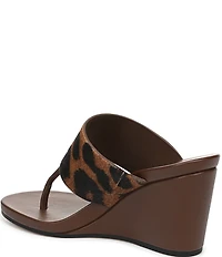 Sarto by Franco Sarto Talea Leopard Print Calf Hair Wedge Thong Slide Sandals