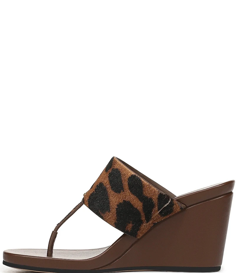 Sarto by Franco Sarto Talea Leopard Print Calf Hair Wedge Thong Slide Sandals