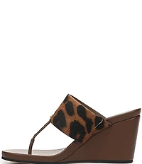 Sarto by Franco Sarto Talea Leopard Print Calf Hair Wedge Thong Slide Sandals