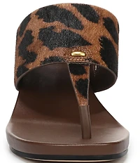 Sarto by Franco Sarto Talea Leopard Print Calf Hair Wedge Thong Slide Sandals
