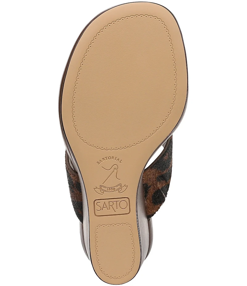 Sarto by Franco Sarto Talea Leopard Print Calf Hair Wedge Thong Slide Sandals